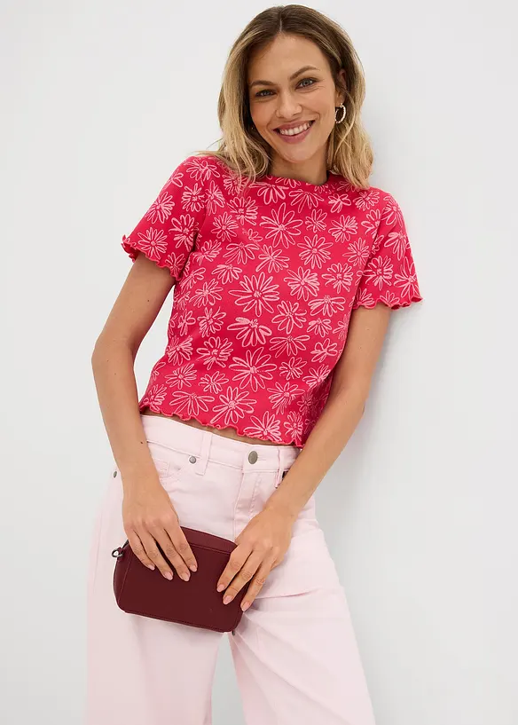 T-shirt court en coton m&eacute;lang&eacute;, bonprix