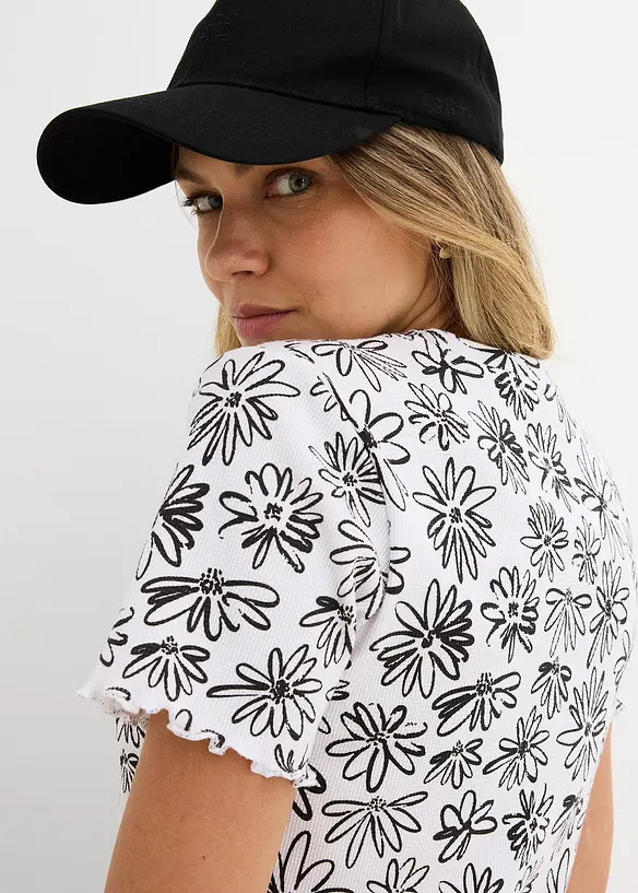 T-shirt court en coton m&eacute;lang&eacute;, bonprix