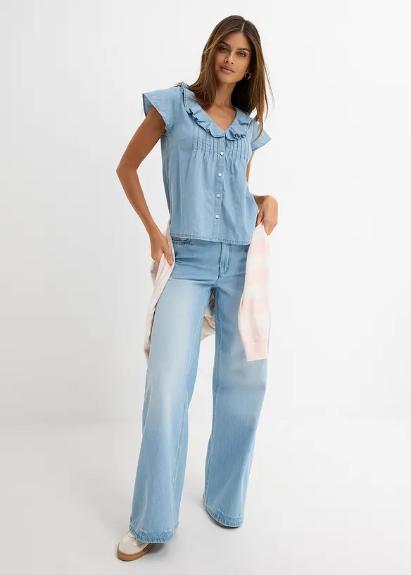 Jeans-Blusentop aus Bio-Baumwolle, bonprix