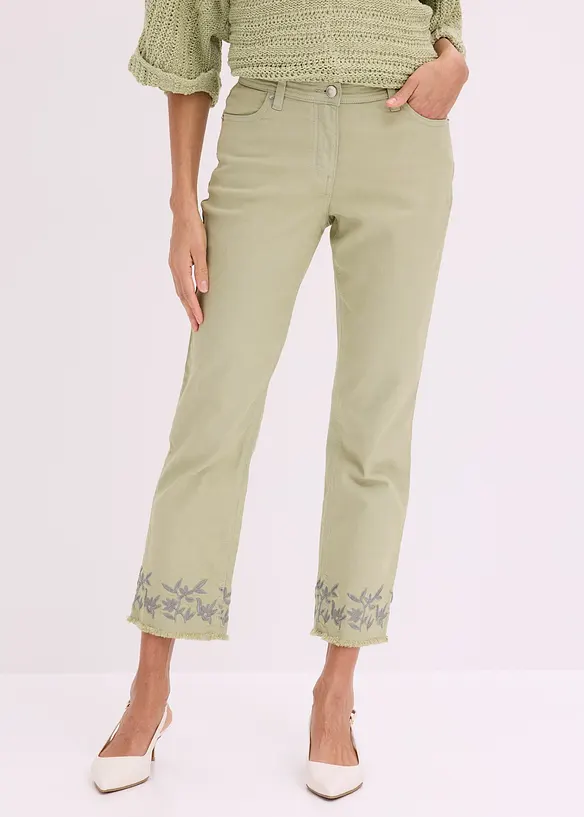 Pantalon en twill avec broderies, bonprix