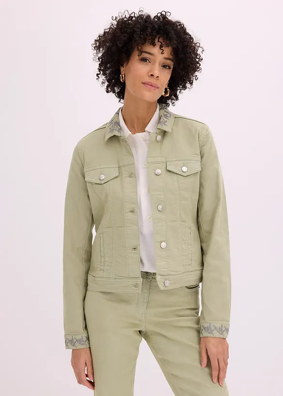 Veste en twill brod&eacute;e, bonprix