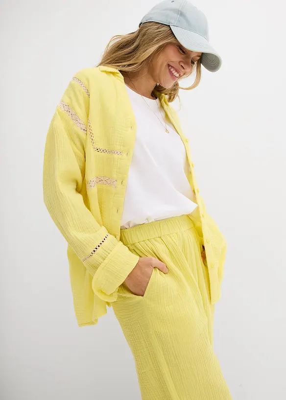 Pantalon en gaze de coton &agrave; taille &eacute;lastiqu&eacute;e, bonprix