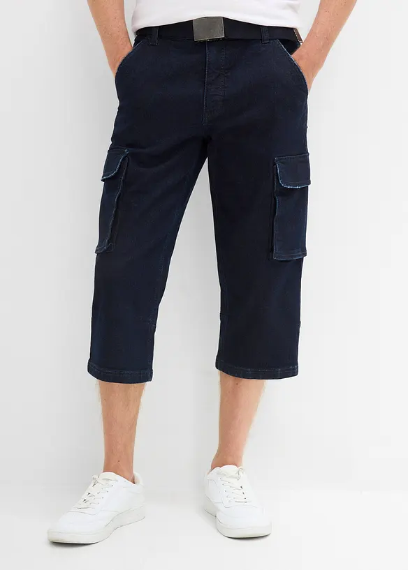 Jean 3/4 extensible avec poches cargo et ceinture, coupe loose, bonprix