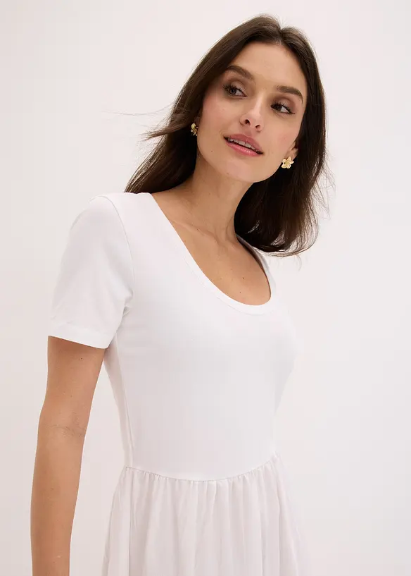 Jerseykleid mit Kurzarm und Taschen im Materialmix, bonprix