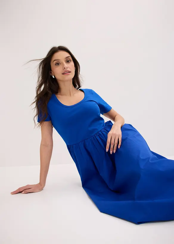 Jerseykleid mit Kurzarm und Taschen im Materialmix, bonprix