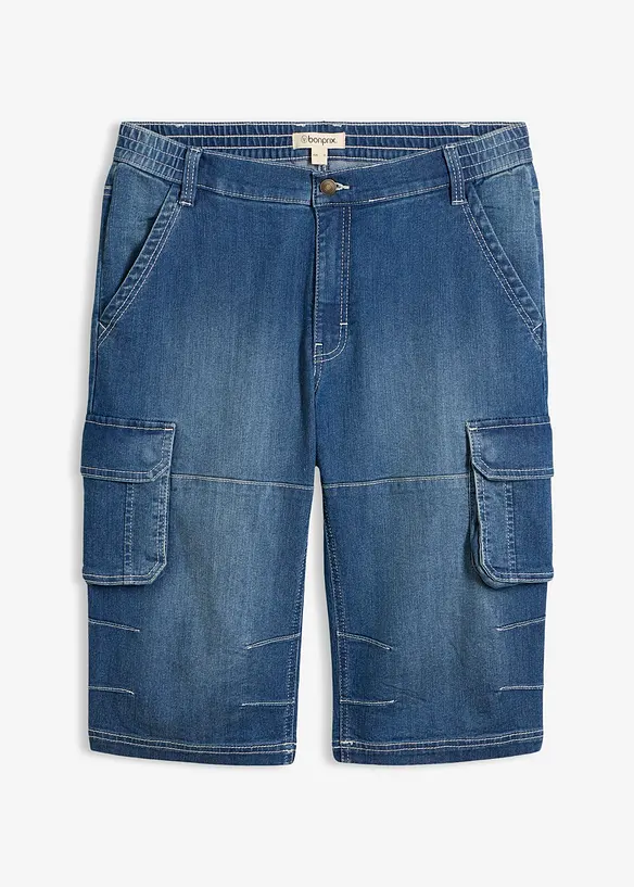 Leichte Jeans-Long-Cargobermuda mit Dehnbund, Regular Fit, bonprix
