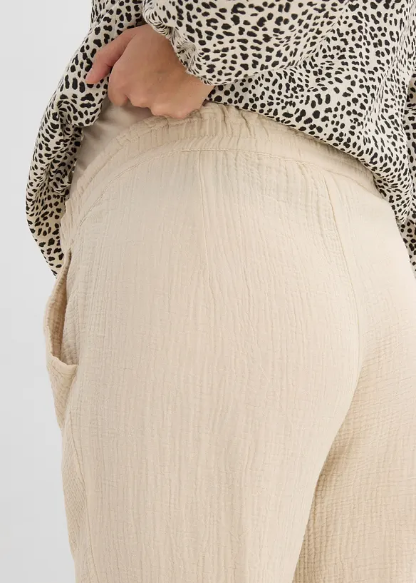 Umstandshose aus reinem Baumwoll-Musselin, Loose Fit, bonprix
