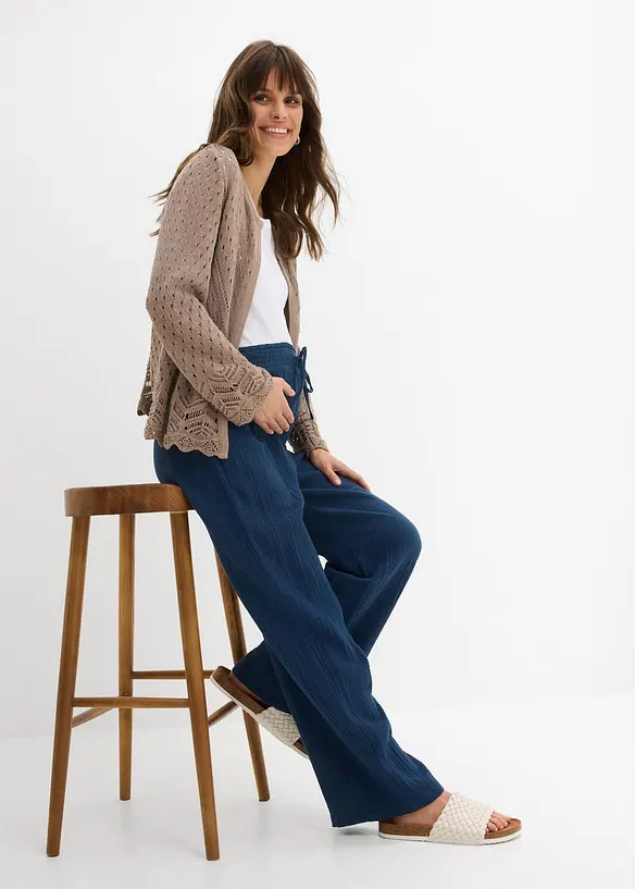 Pantalon de grossesse confortable &agrave; taille smock&eacute;e, gaze 100% coton, bonprix