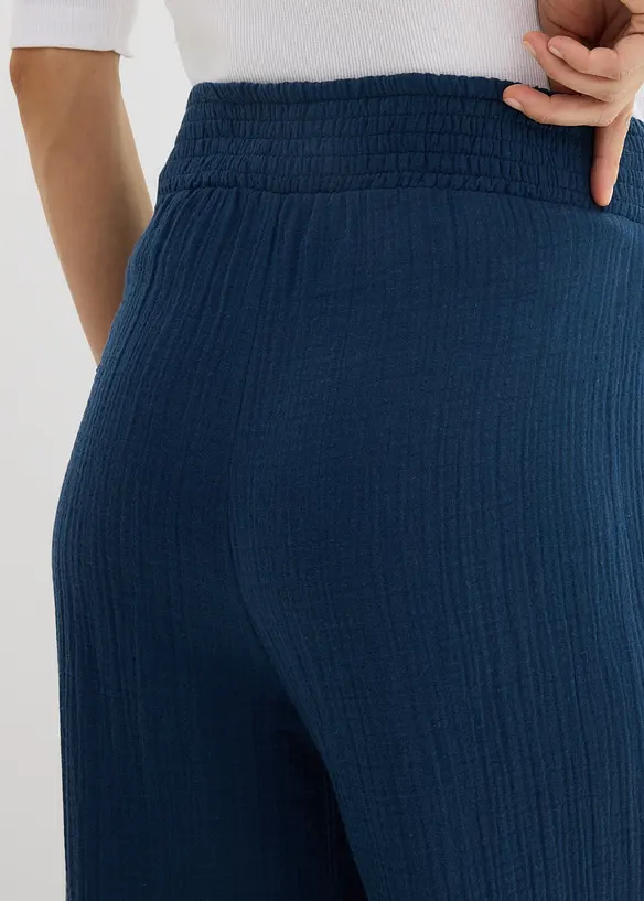Pantalon de grossesse confortable &agrave; taille smock&eacute;e, gaze 100% coton, bonprix