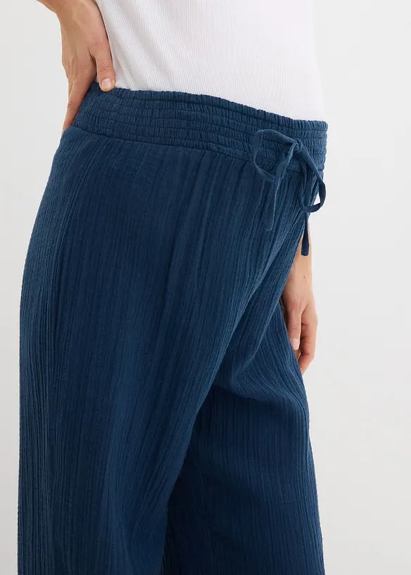 Pantalon de grossesse confortable &agrave; taille smock&eacute;e, gaze 100% coton, bonprix