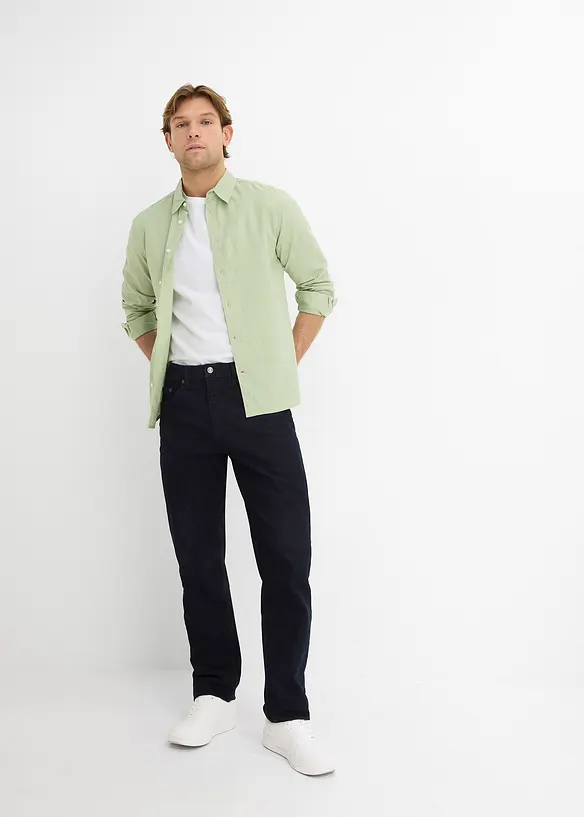 Chemise manches longues en lin m&eacute;lang&eacute; rafra&icirc;chissant, coupe moderne, bonprix