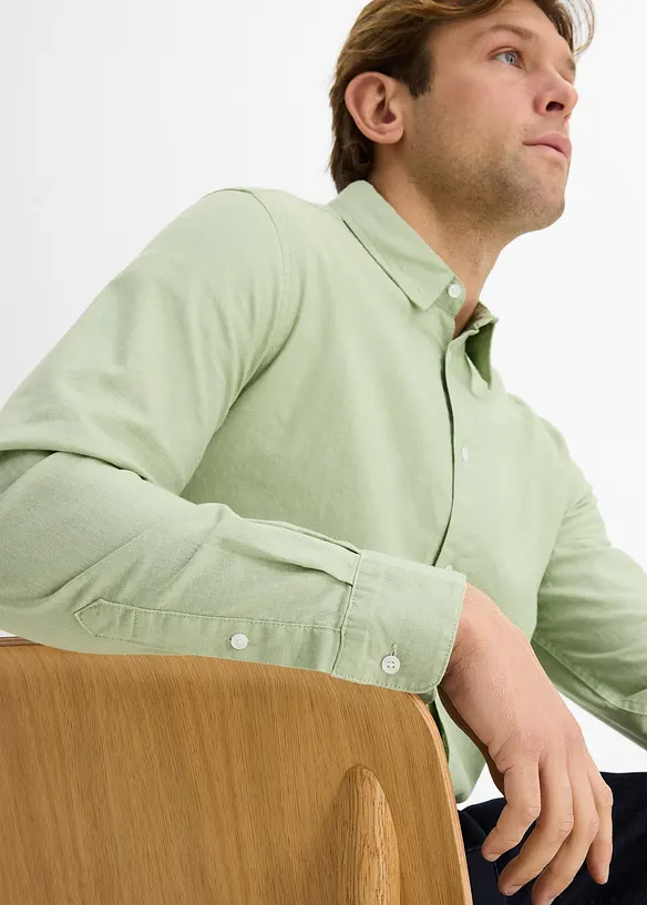 Chemise manches longues en lin m&eacute;lang&eacute; rafra&icirc;chissant, coupe moderne, bonprix