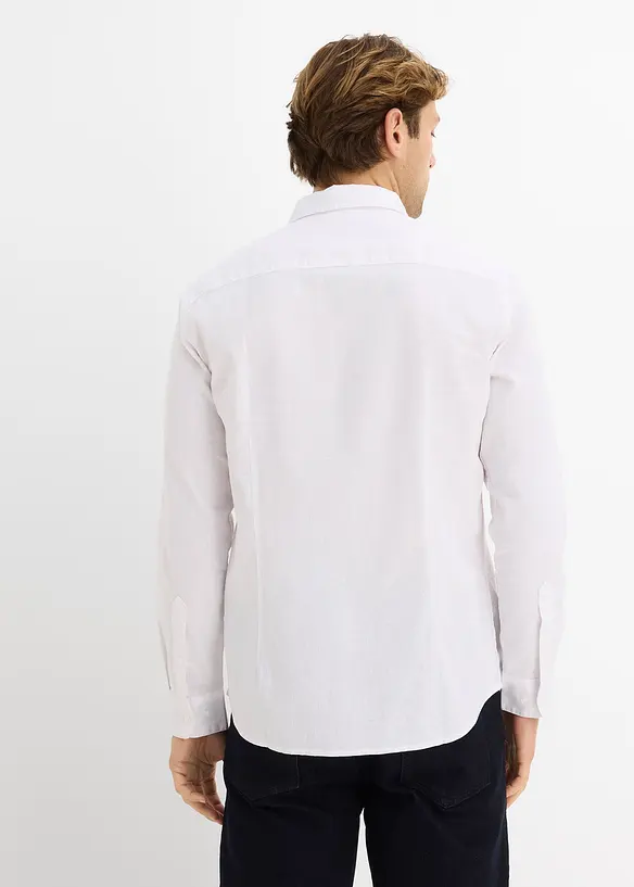 Chemise manches longues en lin m&eacute;lang&eacute; rafra&icirc;chissant, coupe moderne, bonprix