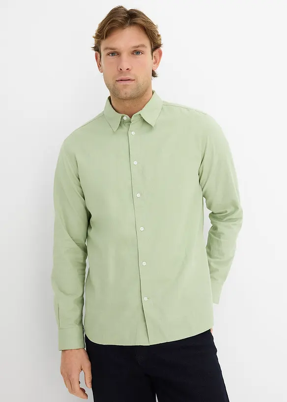 Chemise manches longues en lin m&eacute;lang&eacute; rafra&icirc;chissant, coupe moderne, bonprix