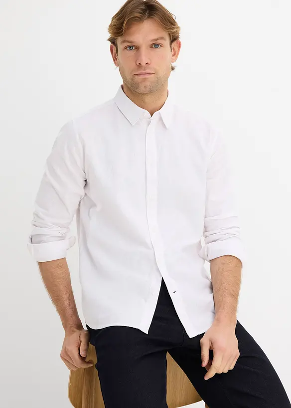 Chemise manches longues en lin m&eacute;lang&eacute; rafra&icirc;chissant, coupe moderne, bonprix