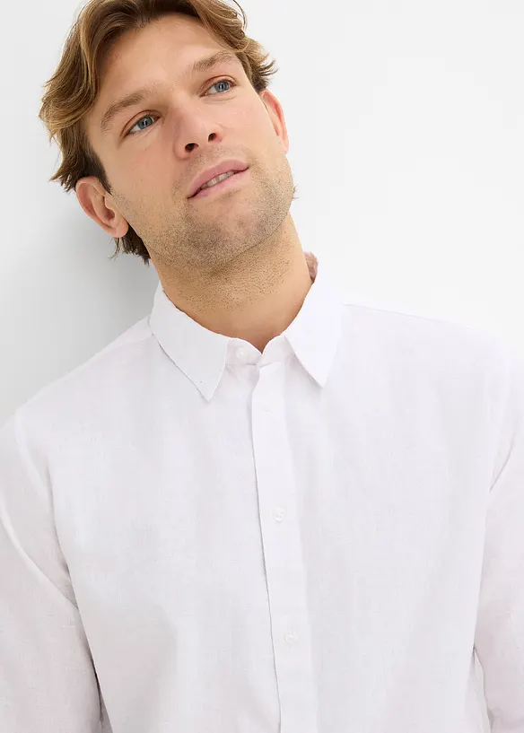 Chemise manches longues en lin m&eacute;lang&eacute; rafra&icirc;chissant, coupe moderne, bonprix