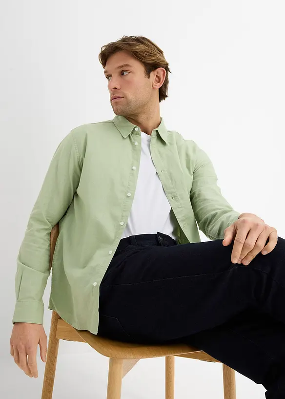 Chemise manches longues en lin m&eacute;lang&eacute; rafra&icirc;chissant, coupe moderne, bonprix