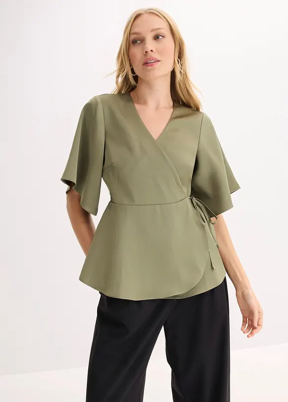 Blouse en satin &agrave; d&eacute;collet&eacute; plongeant, bonprix