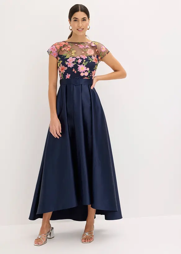 Maxikleid aus gl&auml;nzendem Satin mit Spitze, bonprix
