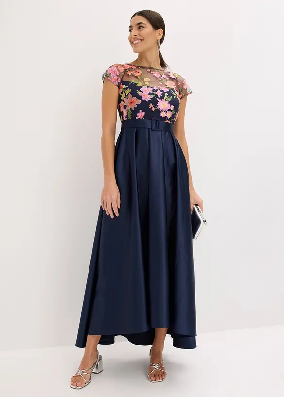 Maxikleid aus gl&auml;nzendem Satin mit Spitze, bonprix