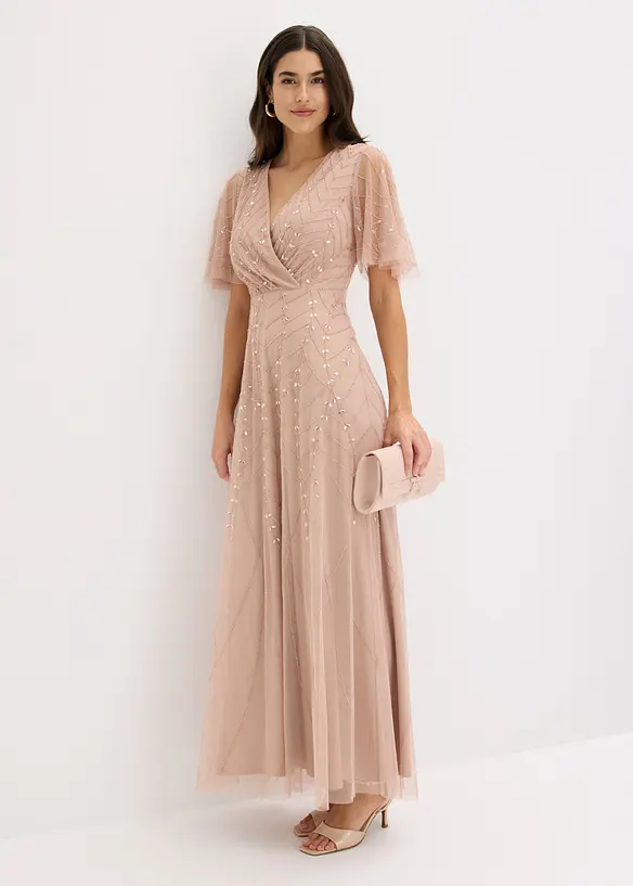 Robe de soir&eacute;e en tulle d&eacute;licat &agrave; sequins brod&eacute;s, bonprix