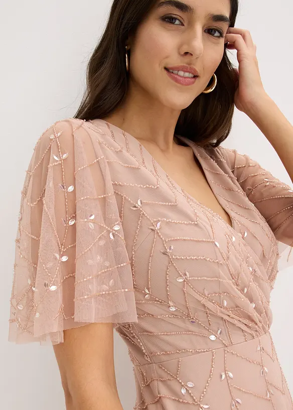 Robe de soir&eacute;e en tulle d&eacute;licat &agrave; sequins brod&eacute;s, bonprix