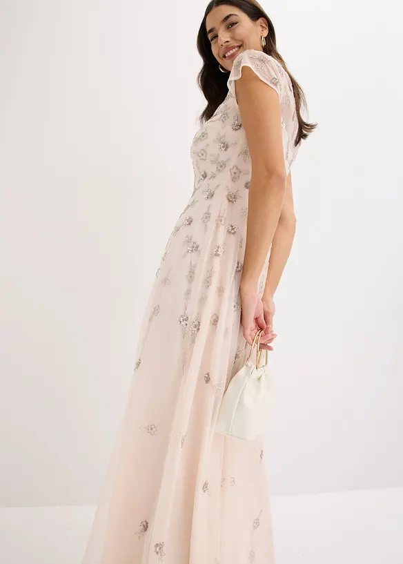 Robe de soir&eacute;e en tulle d&eacute;licat avec sequins brod&eacute;s, bonprix