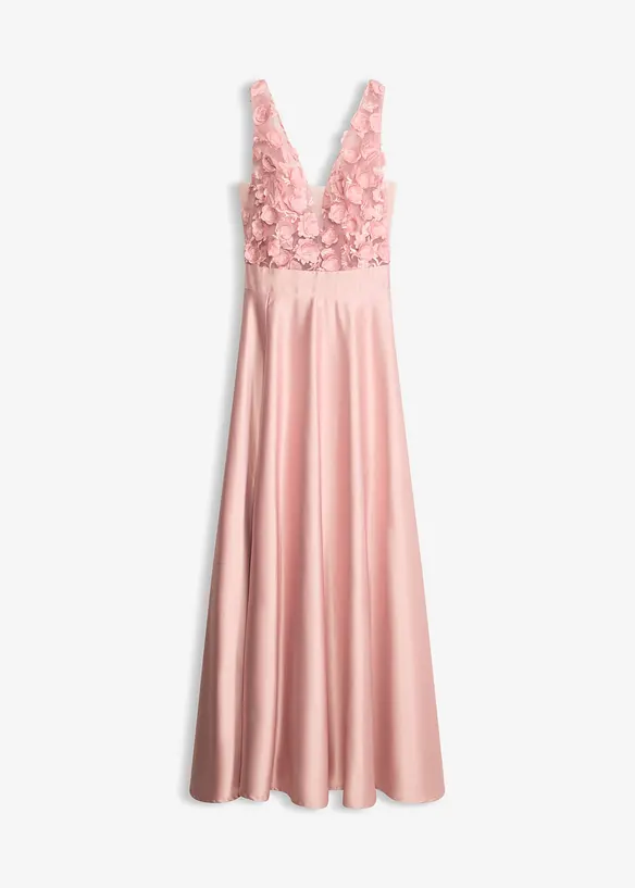 Abendkleid aus gl&auml;nzendem Satin mit Blumen-Applikation, bonprix