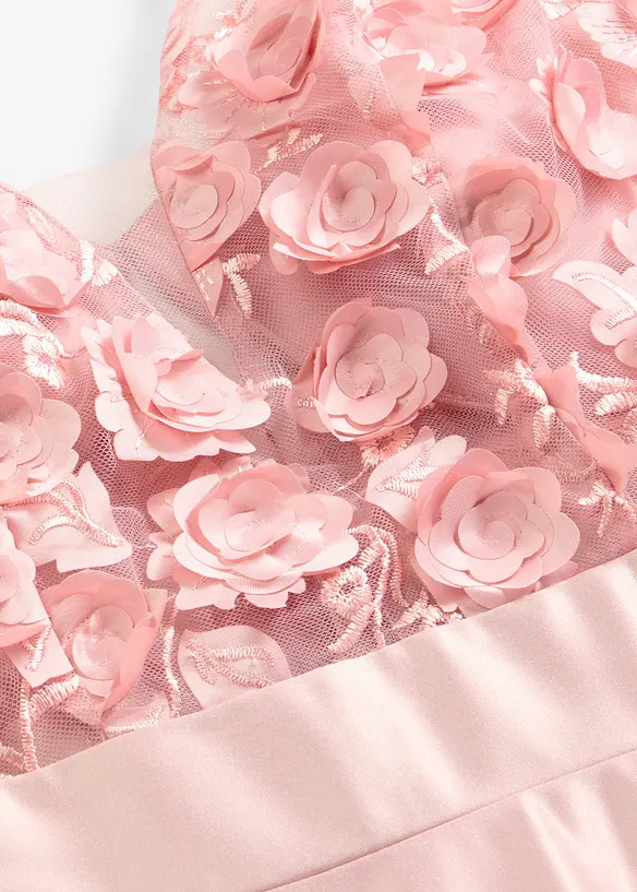 Abendkleid aus gl&auml;nzendem Satin mit Blumen-Applikation, bonprix