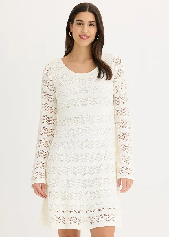Robe en crochet &agrave; manches trompette, bonprix