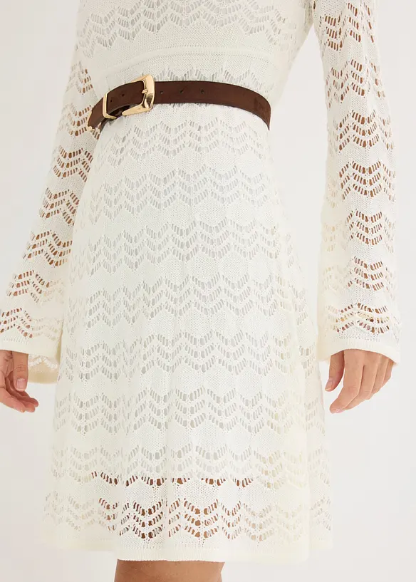 Robe en crochet &agrave; manches trompette, bonprix