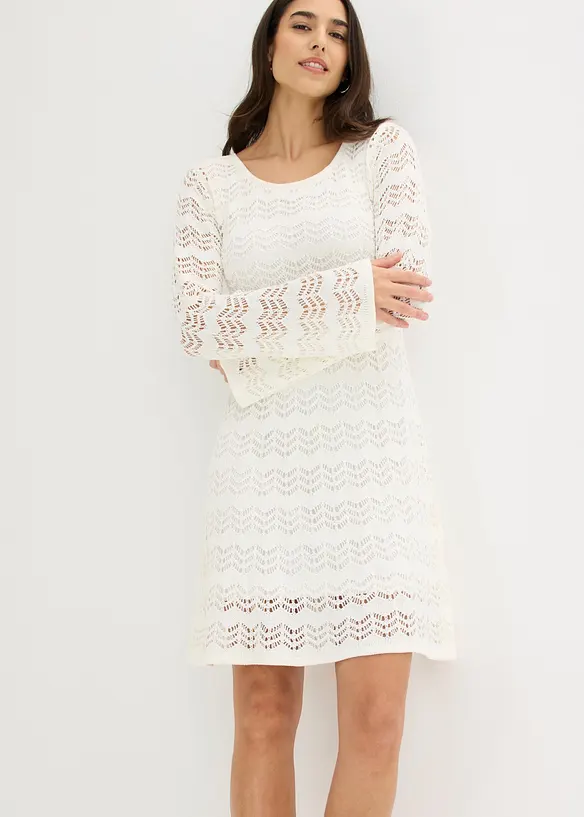 Robe en crochet &agrave; manches trompette, bonprix