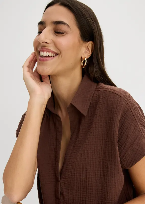 Kurzarmbluse aus luftigem Musselin, bonprix