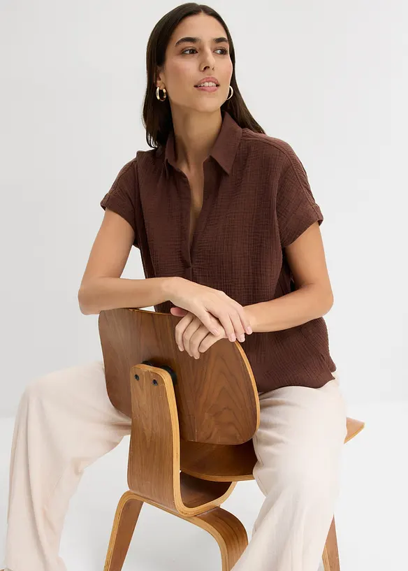 Kurzarmbluse aus luftigem Musselin, bonprix