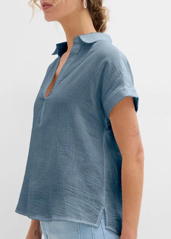 Blouse manches courtes en gaze de coton l&eacute;g&egrave;re, bonprix