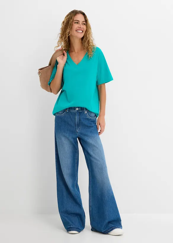 Lot de 5 T-shirts longs et amples &agrave; col V, bonprix