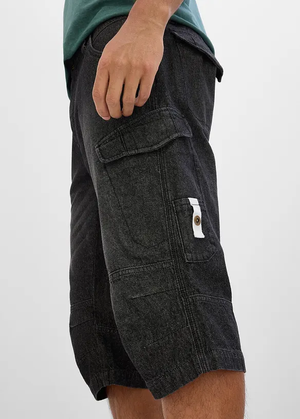 Bermuda long poches cargo en denim l&eacute;ger, coupe loose, bonprix