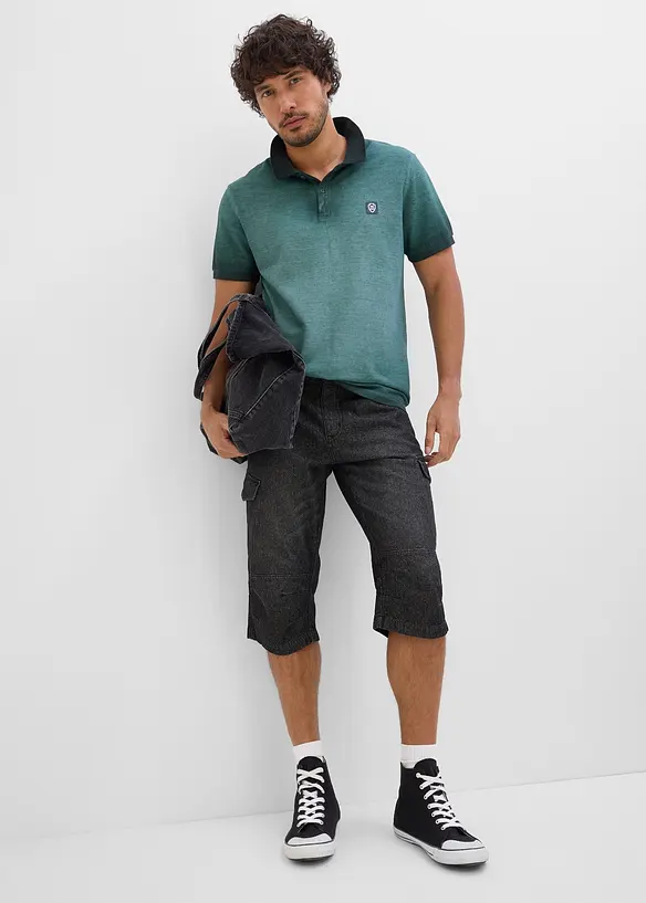 Bermuda long poches cargo en denim l&eacute;ger, coupe loose, bonprix