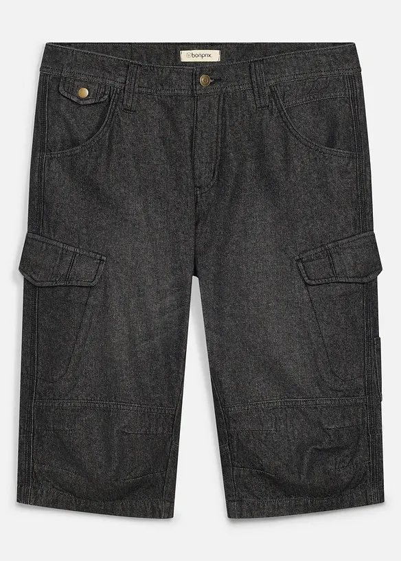Bermuda long poches cargo en denim l&eacute;ger, coupe loose, bonprix