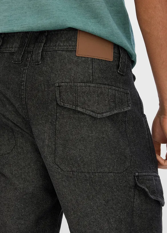 Bermuda long poches cargo en denim l&eacute;ger, coupe loose, bonprix