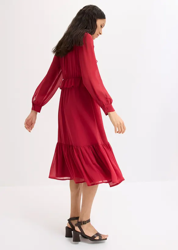 Robe en mousseline &agrave; dentelle et volants, bonprix