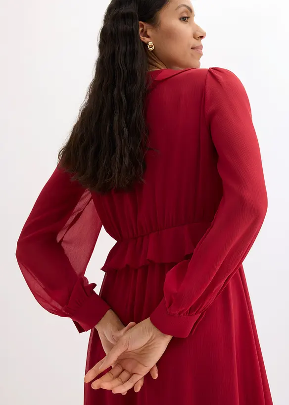 Robe en mousseline &agrave; dentelle et volants, bonprix