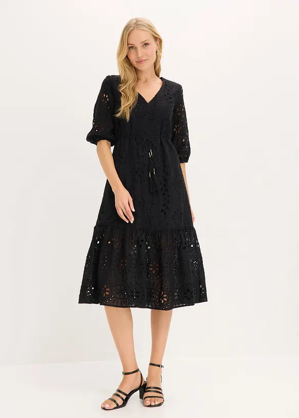 Robe midi en broderie anglaise 100% coton, bonprix