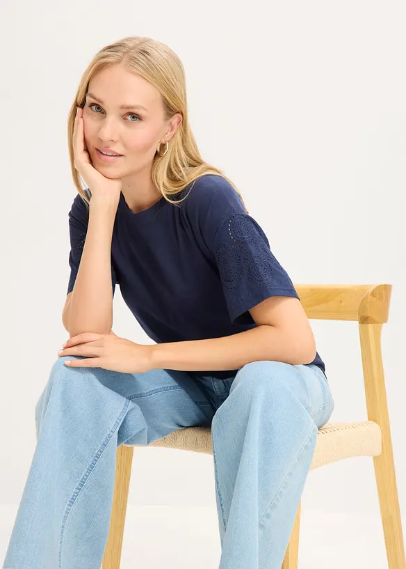 T-shirt avec broderies anglaises, bonprix