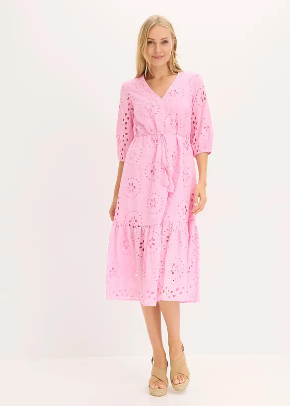 Midikleid aus reiner Baumwolle mit Lochstickerei, bonprix