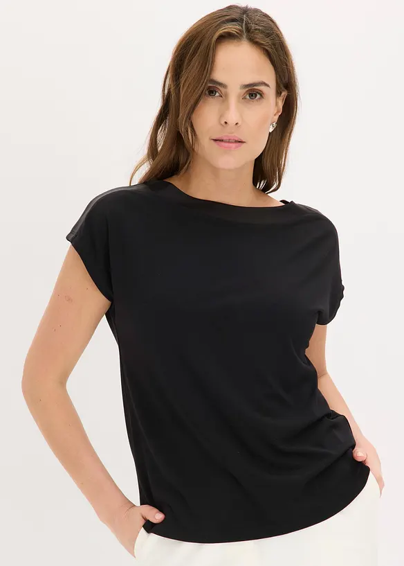 T-shirt avec bordure en satin, bonprix