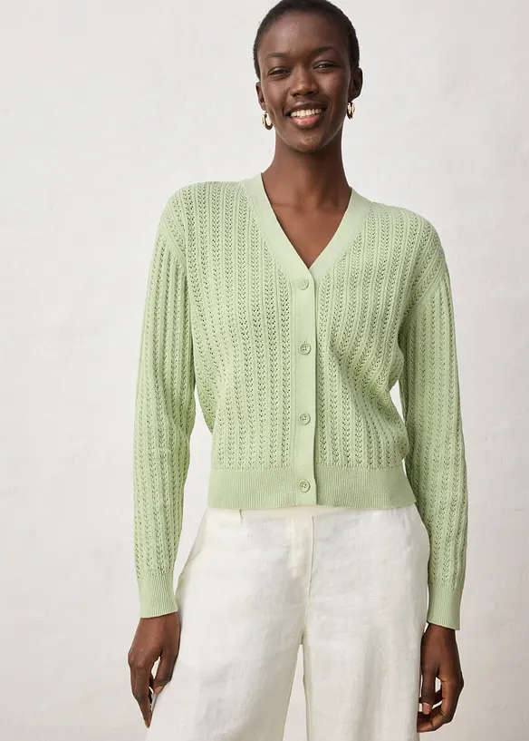 Ajour-Strickjacke mit Leinenanteil, bonprix