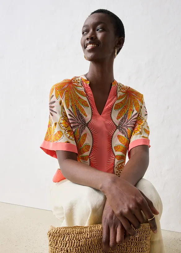 Blouse en soie m&eacute;lang&eacute;e, bonprix