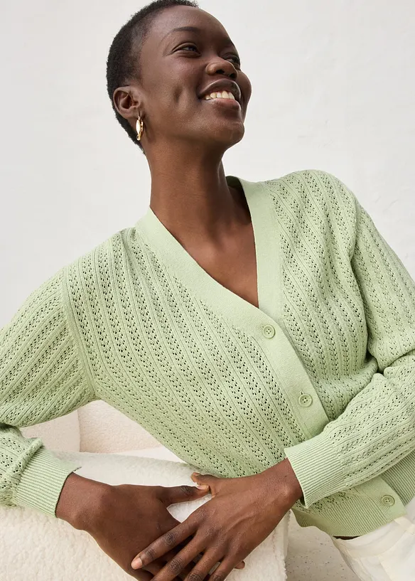 Ajour-Strickjacke mit Leinenanteil, bonprix