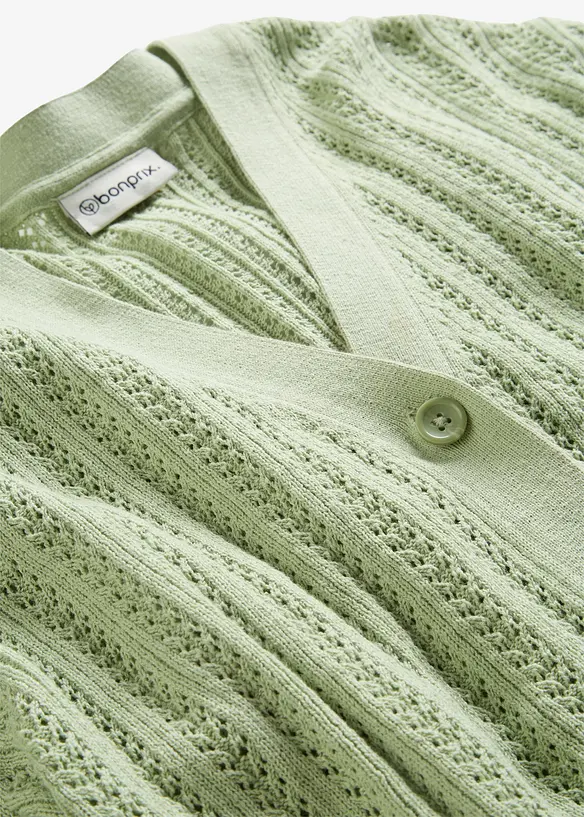 Ajour-Strickjacke mit Leinenanteil, bonprix